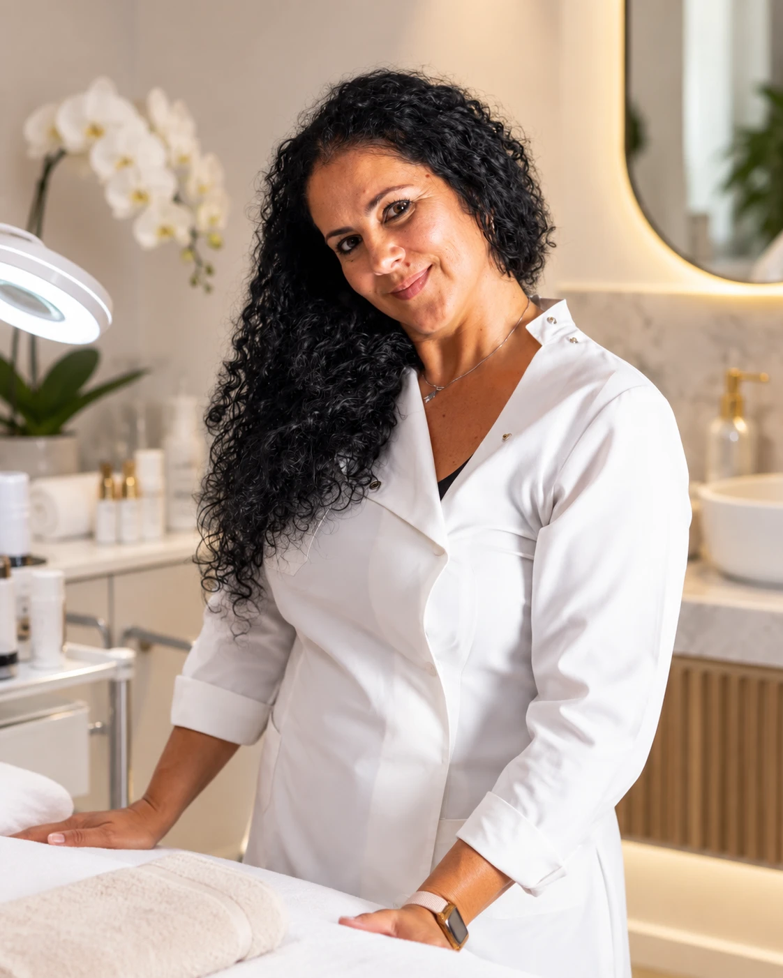 Carla, da Health & Beauty, na cabine de tratamentos